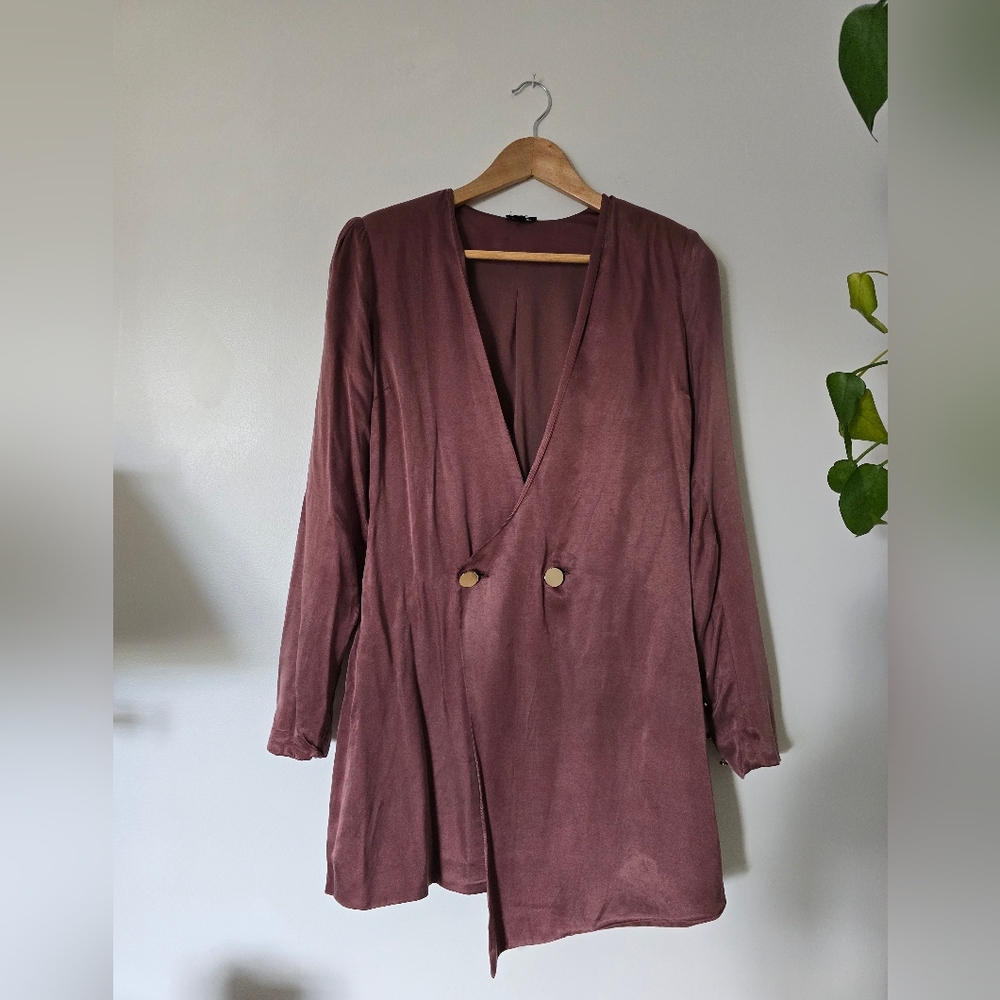 NBD Revolve S Oversize jacket Brown/mauve Blazer Cupro Blend Silk Like Relax Fit